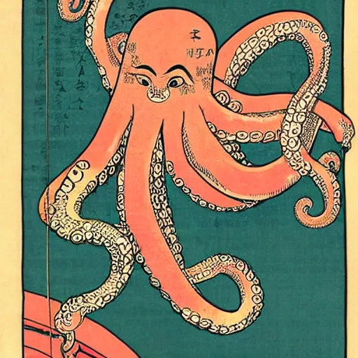 Prompt: octopus woman ukiyo - e style,
