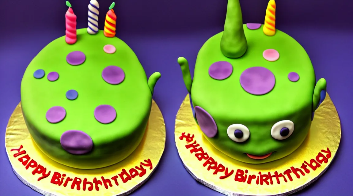 Image similar to beautiful birthday cake with an alien figure
