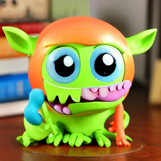 Prompt: cartoon cute baby monster sculpture toy on display