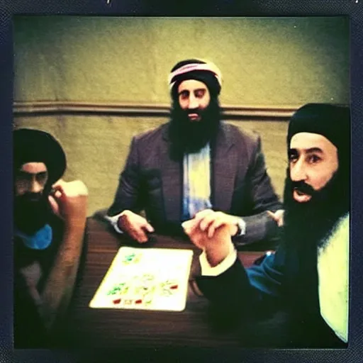 Prompt: “80’s Polaroid flash photo, Saul Goodman and Osama Bin Laden playing poker”