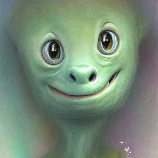 Prompt: happy and cute face of baby mamenchisaurus made by nebula space, face only, big smile, pencil drawing, pastel, smooth, by marc simonetti