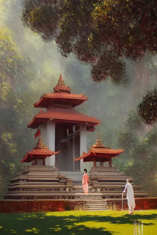 Image similar to temple, buddhism, impressionnisme, painting by greg rutkowski, artgerm, claude monet