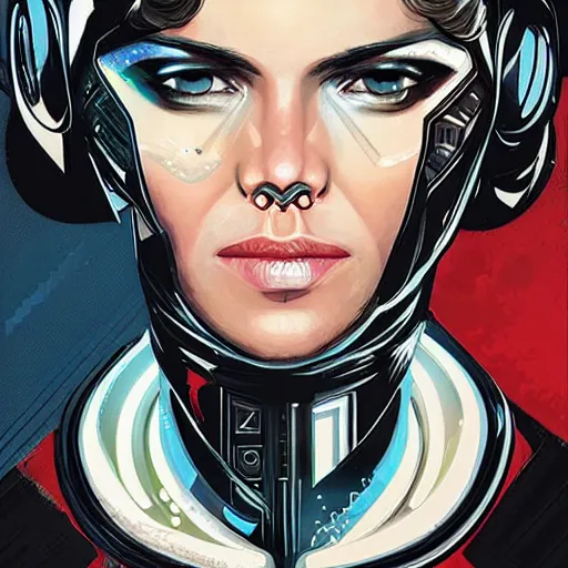 Image similar to portrait of a female android, by MARVEL comics and Sandra Chevrier