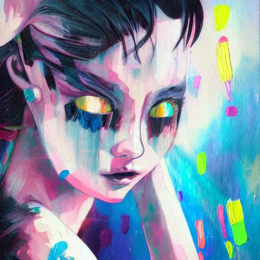 Image similar to Glitchpunk girl, painting by Yoshitomo Nara