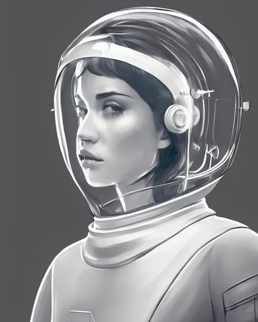 Prompt: beautiful girl in a transparent astronaut helmet, character concept style, by Mateusz Urbanowicz, beautiful girl, 8k character concept art, by WLOP, cinematic lighting, trending on artstation, symmetrical portrait symmetrical, highly detailed CGsociety, hyper