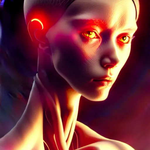 Image similar to a extremely detailed digital painting of a highly complex humanoid android woman with integrated cybernetic modifications, art by ilya kuvshinov, trending on cgsociety, computer art, ilya kuvshinov, artstation hd, artstation hq, photo realistic, hyperrealism, soft light, cinematography photo, ray tracing, unreal engine 5