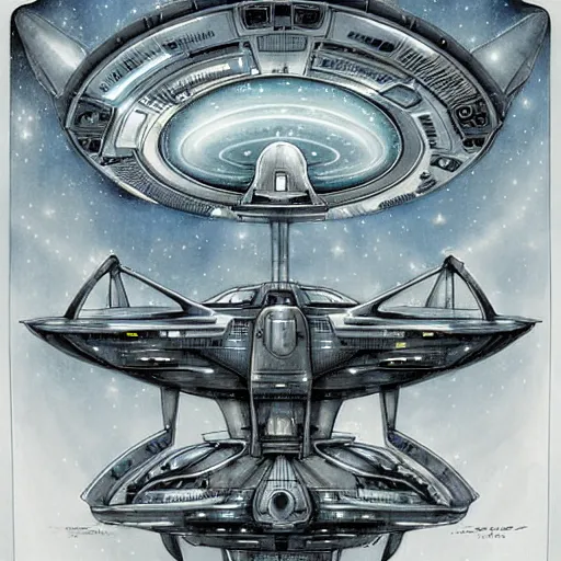 Image similar to no background, symmetry, starship enterprise, by jean - baptiste monge