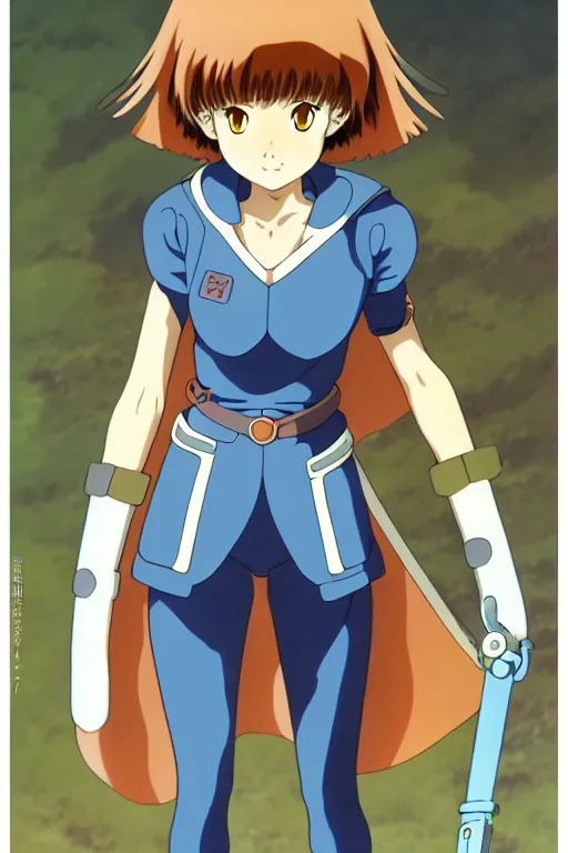 Image similar to anime art full body portrait character nausicaa by hayao miyazaki concept art, anime key visual of elegant young female, brown hair and large eyes, finely detailed perfect face delicate features directed gaze, sunset in a valley, trending on pixiv fanbox, studio ghibli, extremely high quality artwork