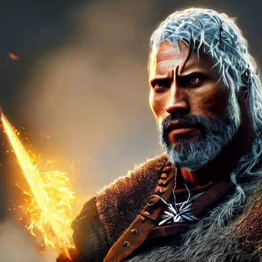 Image similar to a digital art portrait of dwayne johnson as ancient druid mage, dark souls witcher character sheet, 4 k, ultra detail, volumetric lighting, unreal engine, octane render