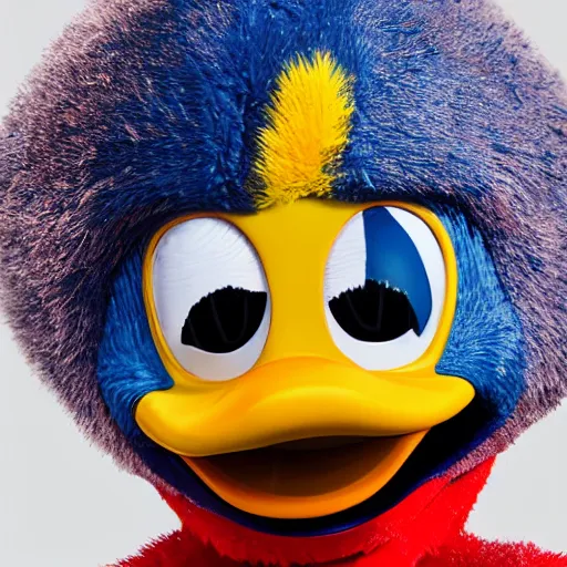 Image similar to Studio photo of Donald Duck as a living being, hyper-realistic close-up professional shot