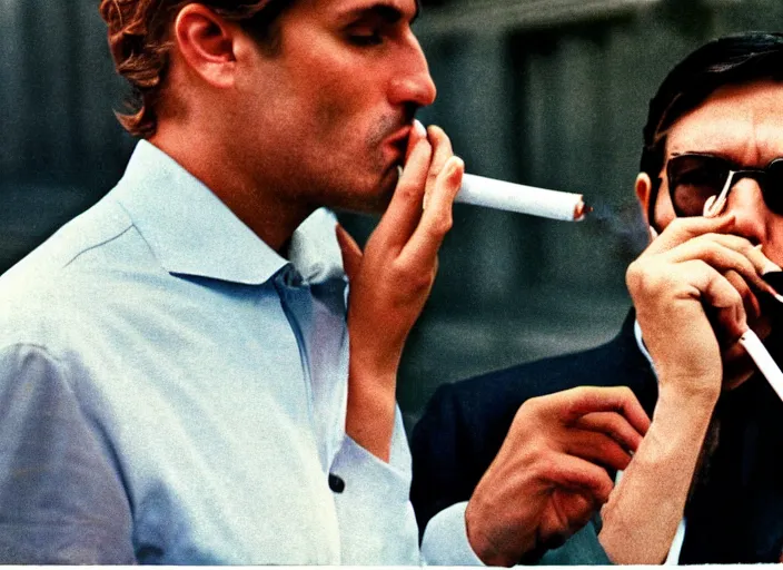 Image similar to color photo. stock market. handsome man smoking a cigarette in the 8 0's