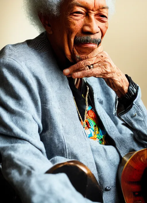 Prompt: DSLR photo portrait still of 77 year old age 77 Jimmy Hendrix at age 77!!!, 85mm f1.8