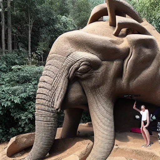 Prompt: Amazing photo of a giant chainsaw carving of an mammuth elephant, trending award-winning