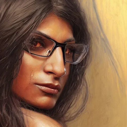 Image similar to mia khalifa as a realistic fantasy d & d character, closeup portrait art by donato giancola and greg rutkowski, realistic face, digital art, trending on artstation