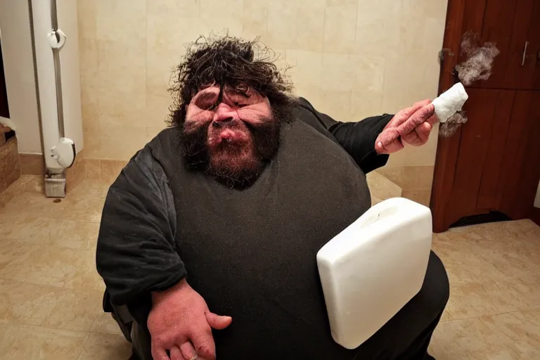 Image similar to 600 pound Dwarf smoking on the toilet