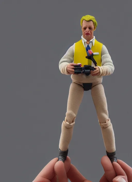 Image similar to product photography of a claymation action figure fluffy neon oled steve buscemi, depth of field, zeiss lens, detailed, centered, by erwin olaf, joop geesink, wes anderson, breathtaking, 8 k resolution, extremely detailed, beautiful, establishing shot, realistic materials, hyperrealistic
