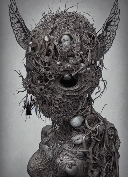 Image similar to portrait of a creepy sculpture, doll eyes, intricate, highly detailed, smooth, digital illustration, the dark and quirky art of scott radke