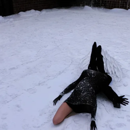 Prompt: lady gaga making a snow angel