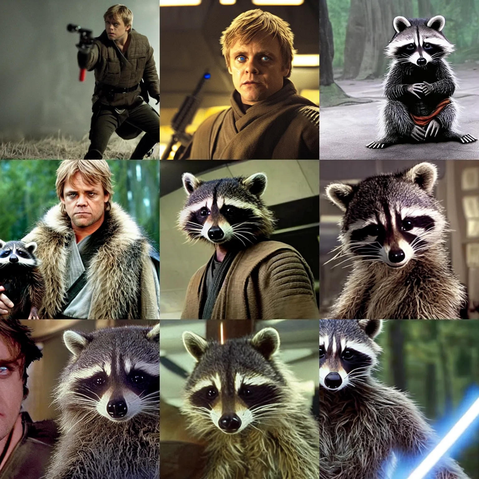 Prompt: raccoon Luke Skywalker in the movie Star Wars