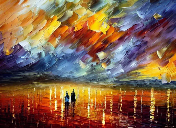 Image similar to palette knife painting of a thunderstorm landscape, sepia, muted, (((by Misun Afremov))), by Joshua Davison, by (Justyna Kopania), by Joseph Lee