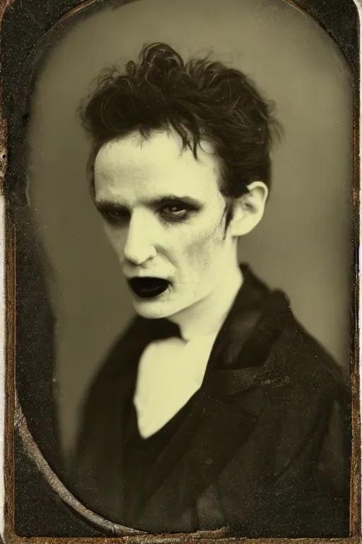 Image similar to a tintype photograph of a vampire