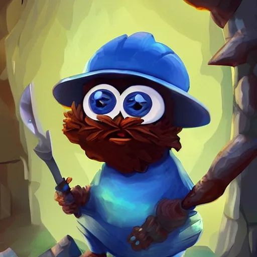 Prompt: pepe the miner with a big spoon full of blue crystals, dark cave, artstation, dramatic light, low angle