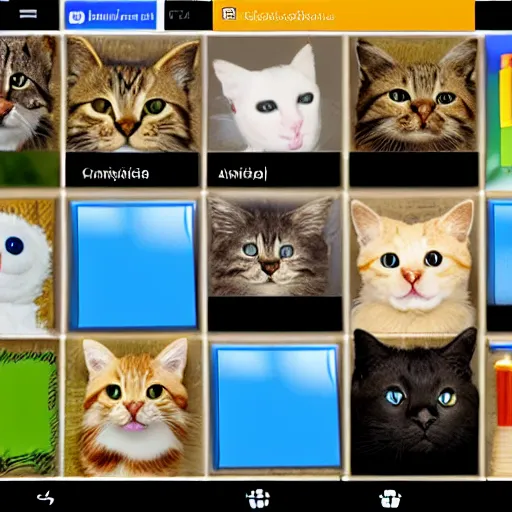Prompt: screenshot ui of a windows xp application for cats to manage their collection of toys