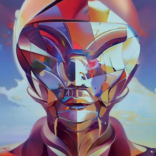 Prompt: scifi futurism automaton minimalism chrome by peter mohrbacher art Hajime Sorayama airbrush hyperrealism model abstract shatter fragments cubism futurism