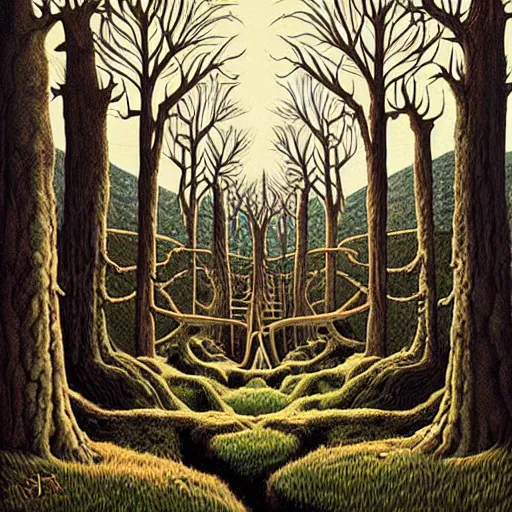 Prompt: an ancient druidic village in the woods, painting by jeffrey smith