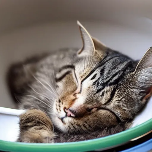 Prompt: cat sleeping on top of a pot