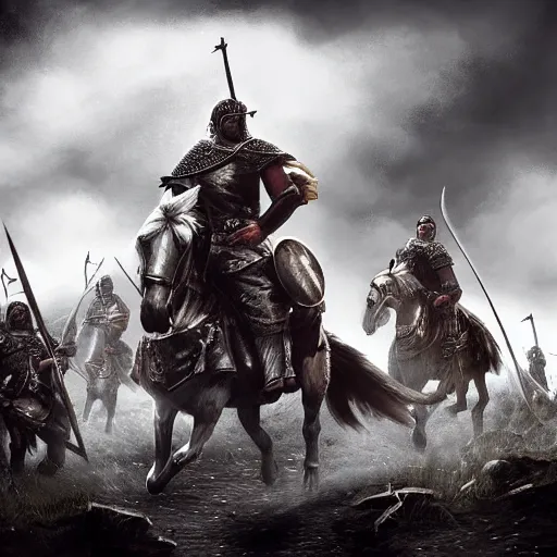 Image similar to the crusades, techno, vikings, kings, retro futurism, highly detailed, high quality, high resolution