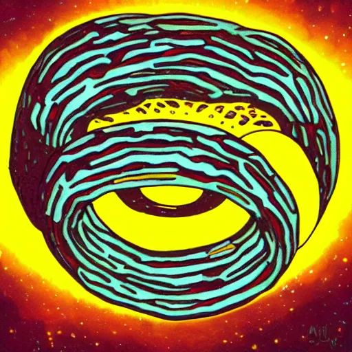 Prompt: The mighty donut, yellow aura, celestial, divine, Sci-fi Art