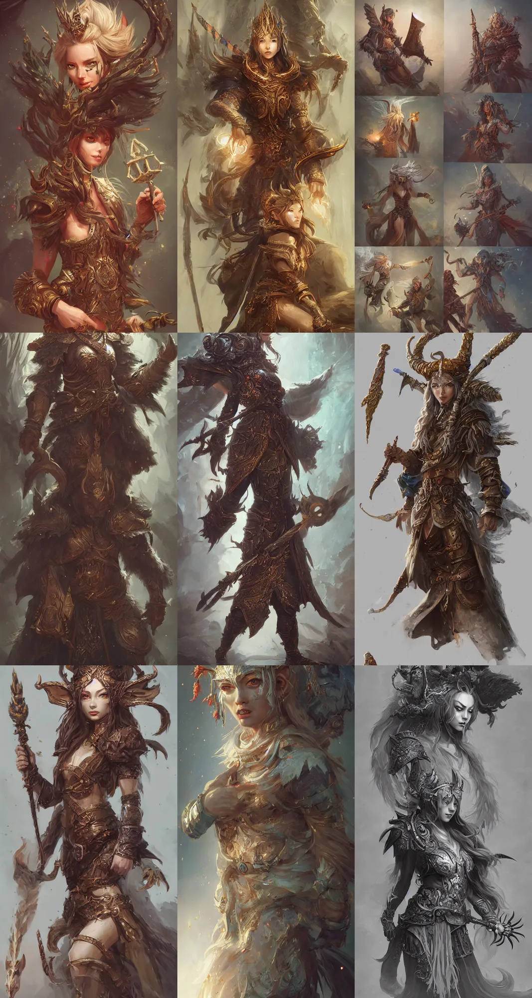 Prompt: highly detailed paintings of character concept and art spot illustrations druids and elves and mages, casting spells, hyper detailed, digital art, trending on artstation, cinematic lighting, studio quality, smooth, sharp details, in the style of nixeu and fenghua zhong.