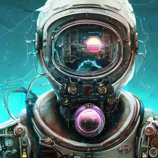 Image similar to hyperrealistic portrait of a squid monster astronaut, full body portrait, well lit, intricate abstract. cyberpunk, intricate artwork, by Tooth Wu, wlop, beeple. octane render,in the style of Jin Kagetsu, James Jean and wlop, highly detailed, sharp focus, intricate concept art, digital painting, ambient lighting, 4k, artstation