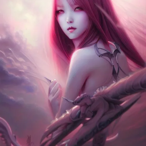 Image similar to beautiful demon princess scenery wallpaper aesthetic, pastel colors only, demonic, cinematic, powerful, super detailed and intricate, elegant, hyper realistic, by artgerm, by kyoung hwan kim, by ralph mcquarrie, by yoshiyuki tomino