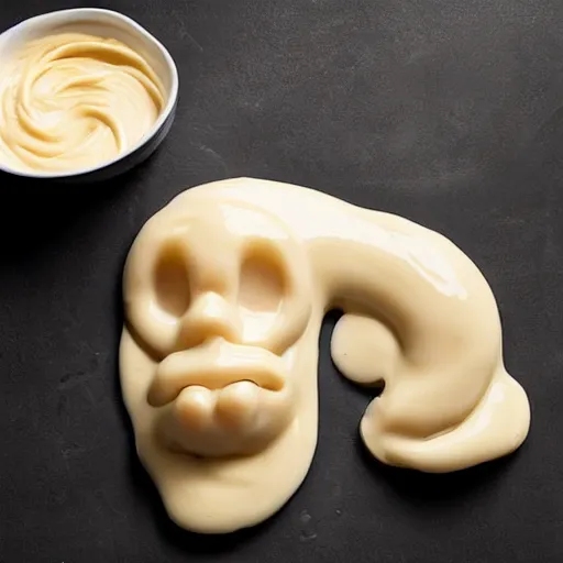 Image similar to mayonnaise in the shape of a human face, human face made out of mayonnaise, megan fox made out of mayonnaise!!!!!, professional food photography, unreal engine