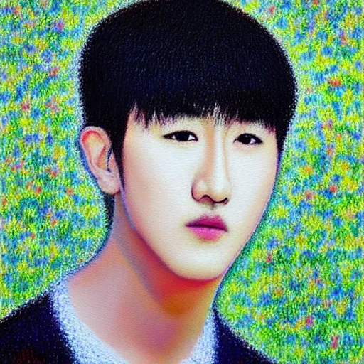 Image similar to “K-pop star Changbin as an oil painting by Seurat”