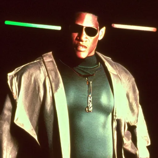 Image similar to still from old 80\'s movie Matrix (1982) actor playing Morpheus