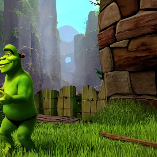 Image similar to shrek in among us game, among us graphics