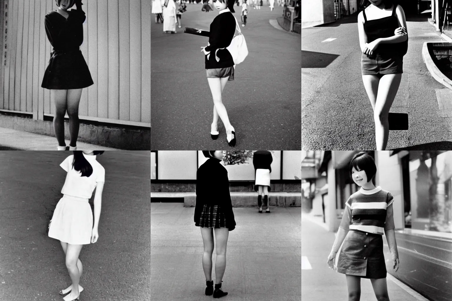 Prompt: A Japanese woman in a miniskirt, 1966