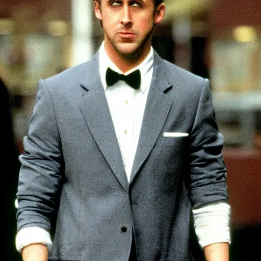 Prompt: Ryan Gosling from Drive, in American Psycho (1999)