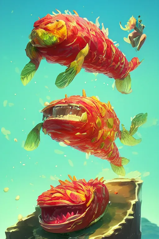 Image similar to 3 d render creature animal sushi cristal very big eye roots cactus elemental flush of force nature micro world fluo fishscale, comics gta 5 cover, official fanart behance hd artstation by jesper ejsing, by rhads, makoto shinkai and lois van baarle, ilya kuvshinov, ossdraws