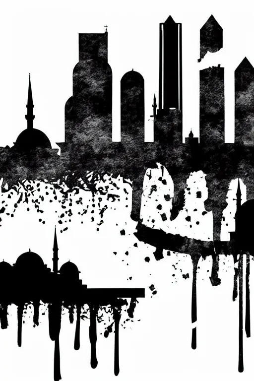 Image similar to minimalist splash ink art of cityscape istanbul