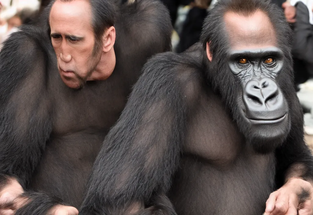 Image similar to nicholas cage dressed as a gorilla