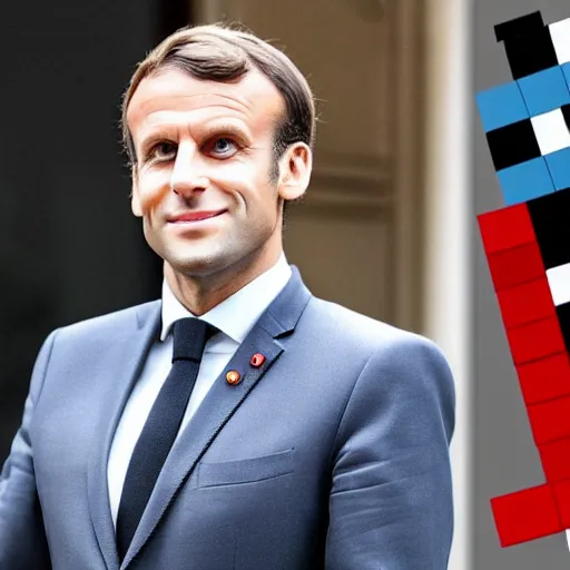 Prompt: Emmanuel Macron in Minecraft