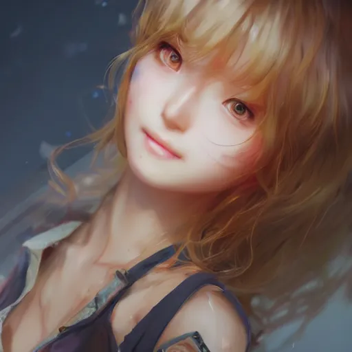 Image similar to realistic detailed semirealism beautiful gorgeous natural cute excited happy Yang Xiao Long4K high resolution quality artstyle professional artists WLOP, Aztodio, Taejune Kim, Guweiz, Pixiv, Instagram, Artstation