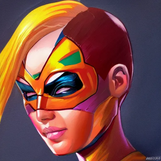 Prompt: Bright, colorful, realistic super hero dating sim single individual head shot cute female, backlighting, kodachrome, high contrast, highly detailed, sharp focus, digital painting, concept art, illustration, trending on artstation, comic book by Alex Ross cover art