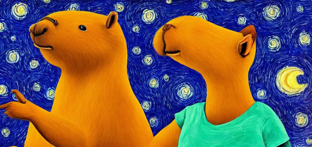 Prompt: Capybara painting in the Style of Starry Night