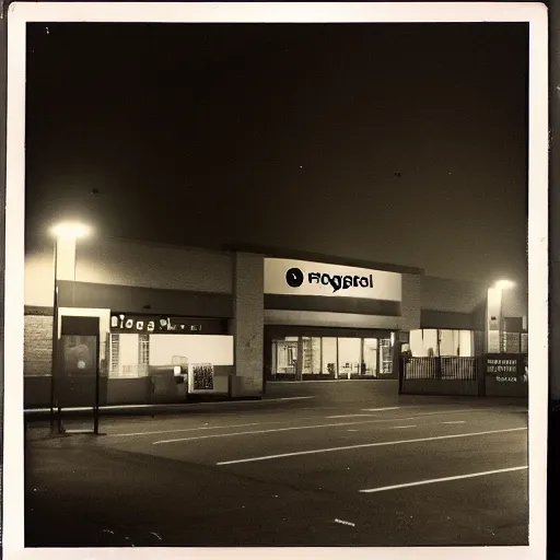 Image similar to Target shopping exterior at night with fog in a car park with a single shopping trolley liminal space photograph Polaroid