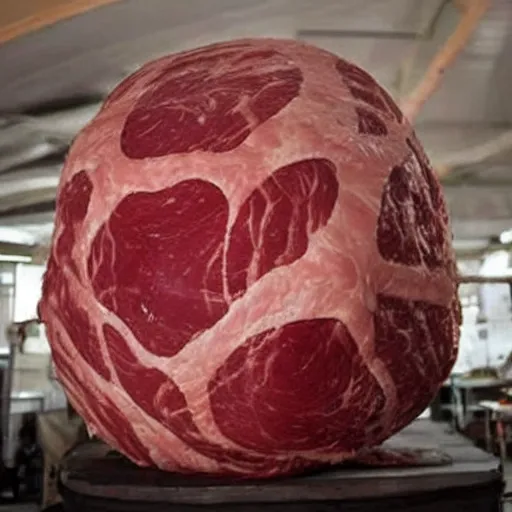 Image similar to a huge imposing ball of meat with a tail sticking out, cronenberg style